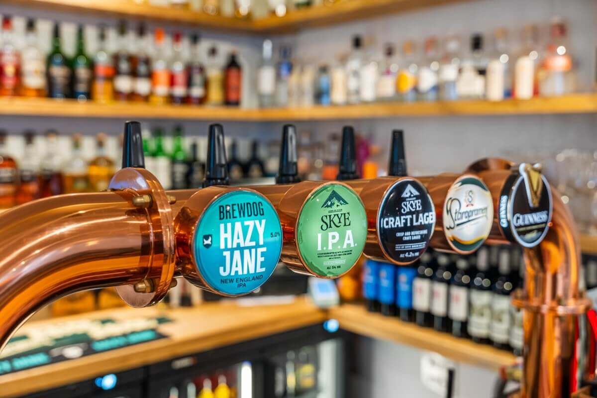 The Sprig Bar showing a selection of beers, wine and spirits