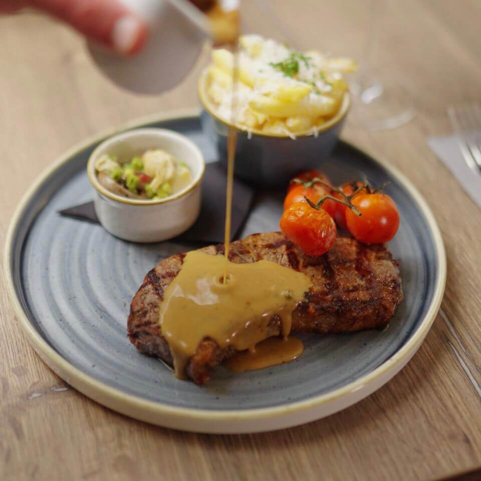 Perfectly cooked steak served at The Sprig Bar restaurant